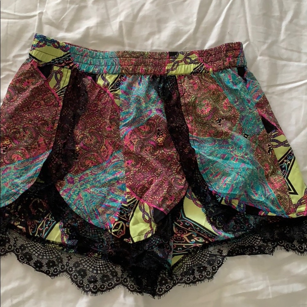 Beautiful colorful shorts with black lace detail
